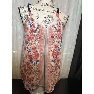 Rewind Boho Floral Print Lace Trim Cami Tank Top – Size Small